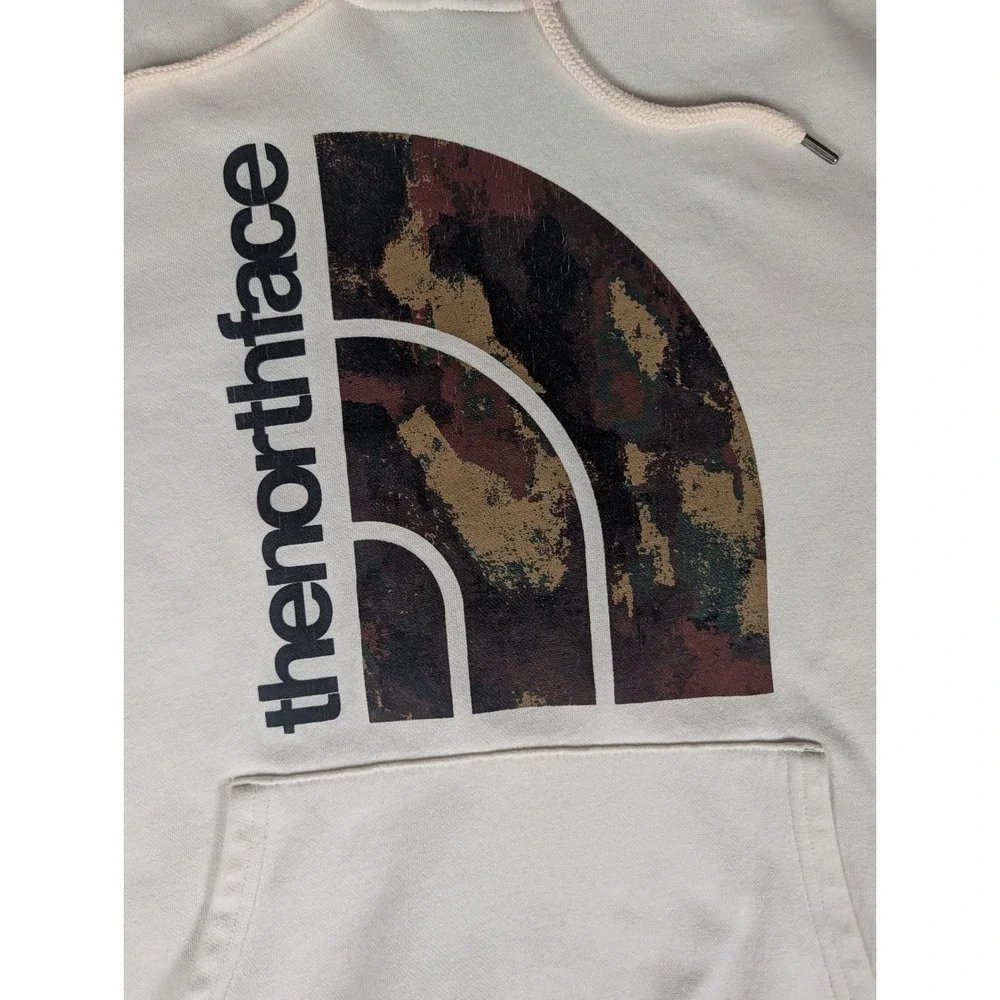 The‎ North Face Mens Cream Camo Logo Pullover Hoodie Off White Sweatshirt L